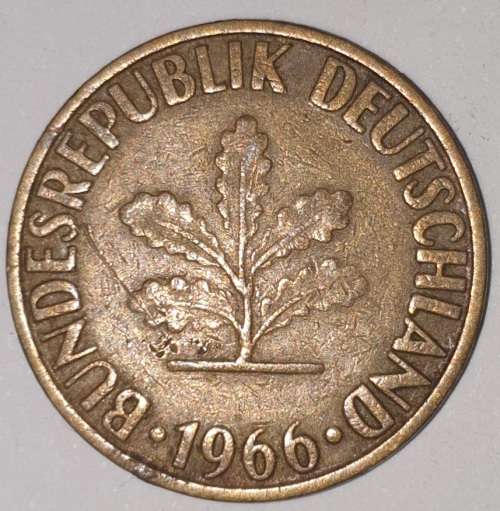 1966 G - 10 PFENNIG - TEN PFENNIG - GERMANY - FEDERAL REPUBLIC - (Brass Clad Steel) KM# 108